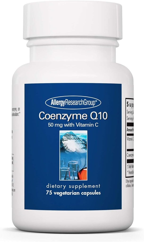 Allergy Research Group Coenzyme Q10 Supplemento - con vitamina C, salute del cuore, CoQ10 50mg, Ubiquinol, Antiossidante, Capsule Vegetariani - 75 Conte