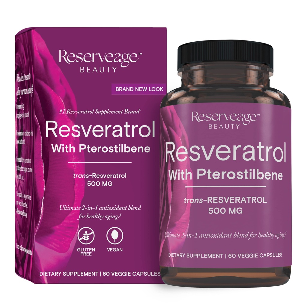 Riserva bellezza, Resveratrolo 500 mg con Pterostilbene, Antiossidante supplemento per il supporto immunitario & salute del cuore, Supporta l'invecchiamento sano, Paleo, Keto, 60 capsule (60 Serve)