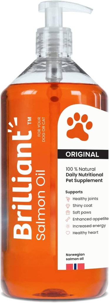 Olio salino brillante per cani, gatti e cuccioli | Omega 3 Fish Oil Liquid Supplemento con DHA, acidi grassi EPA | Supporta pelle e cappotto, Immune System & Joint Function | Hofseth BioCare (34oz)