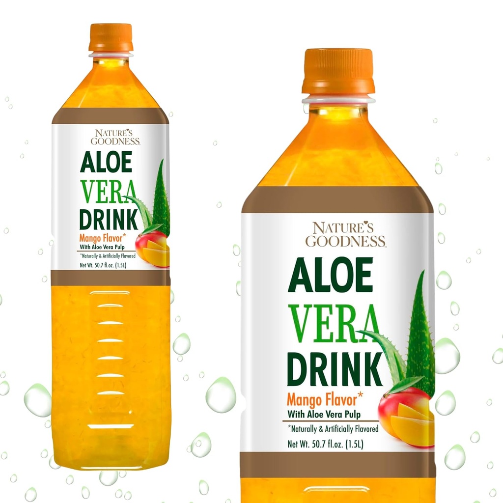 Bevanda Aloe Vera con Pulp Mango Flavor - 50.7 Fl Oz (1.5 L) - Bevanda rinfrescante con Succo reale Aloe Vera