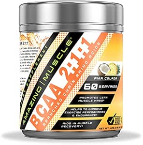 Incredibile BCAA 2:1:1:1 Aminoacidi a catena ramificata Supplemento | 6000 Mg per servire | Pina Colada Flavor | 60 Servings