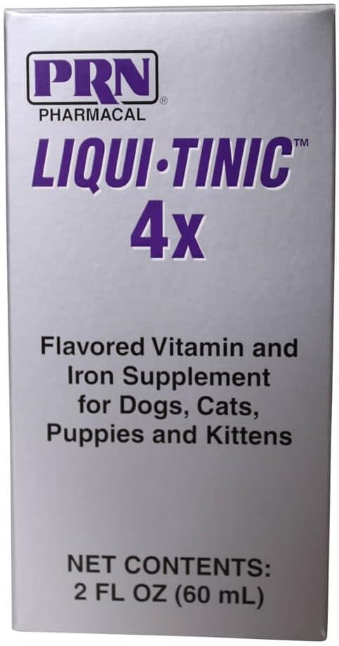 Liqui-Tinic 4x Integratore di vitamina e ferro aromatizzato per cani, gatti, cuccioli e gattini, 2 oz.