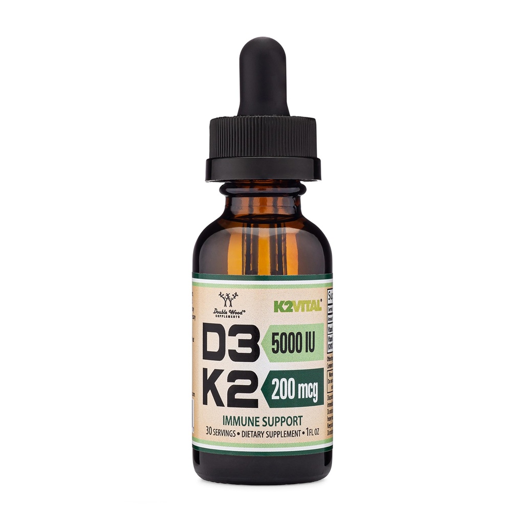 Vitamina D3 K2 5000 Gocce Liquide IU (5.000 UI di D3 e 200 mcg di 99,9% All-Trans brevettate K2 MK-7 (K2Vital)) Max Assorbimento Liquido Vitamina D Gocce (30 Serve) di Legno Doppio