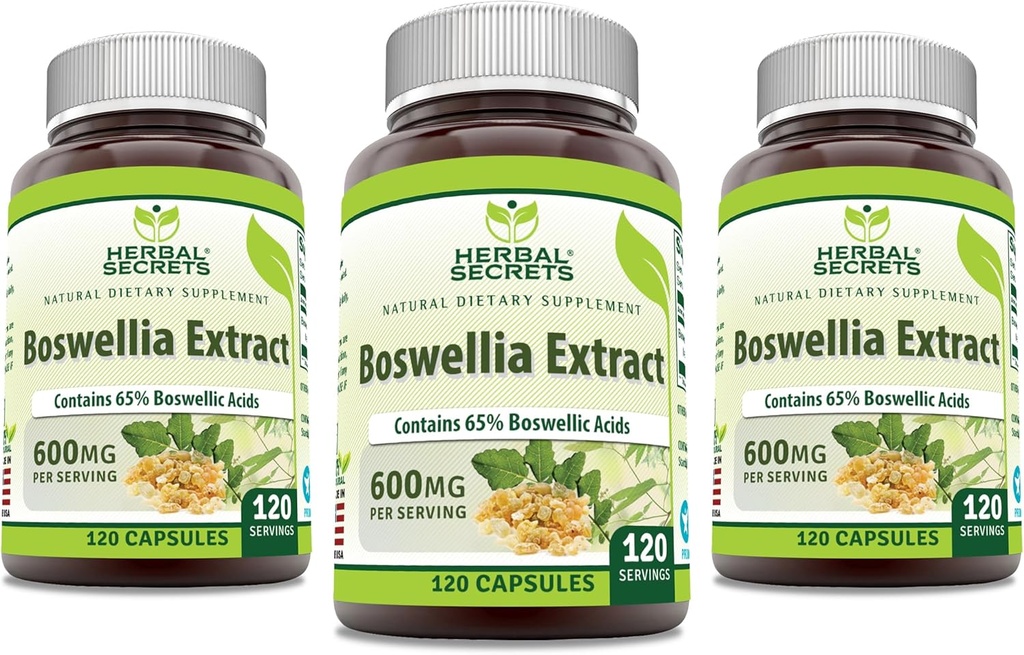 Estratto di erbe Segreti Boswellia Serrata (65% Acidi Boswellici) 600 mg Capsule Supplemento | Non OGM | Gluten Free (120 | 3 Pack)