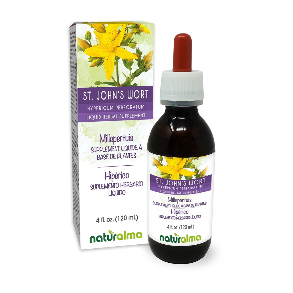 Naturalma St. John's Wort (Hypericum perforatum) erba con fiori Alcol-Free Tincture - 4 fl oz Liquid Extract in Drops - Herbal Supplement - Vegan
