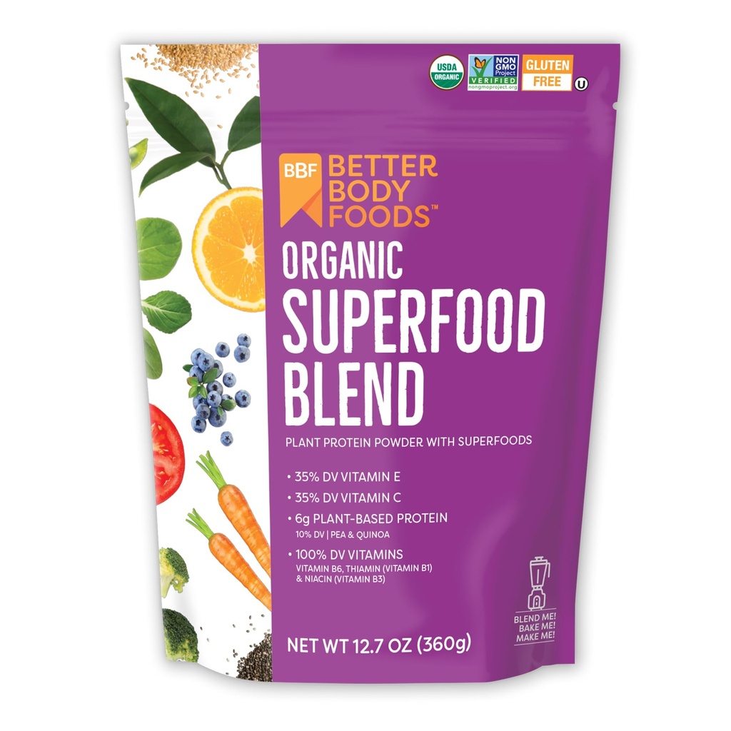 BetterBody Foods Polvere Superfood Organica con Proteine, Vitamine C, E e B12 (12.7 oz.)