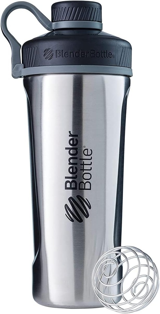 BlenderBottle Radian Shaker Cup Bottiglia di acqua isolata in acciaio inox con filo Whisk, 26-Ounce, Naturale/nero