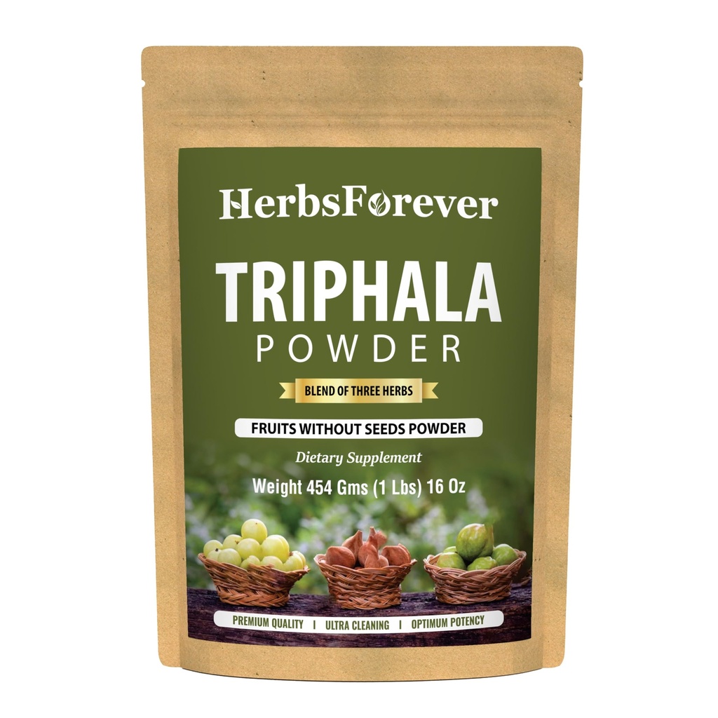 Herbsforever Triphala Churna Polvere Formulazione ayurvedica tradizionale supporta la disintossicazione e il ringiovanimento Non OGM, Vegan 454 GMS