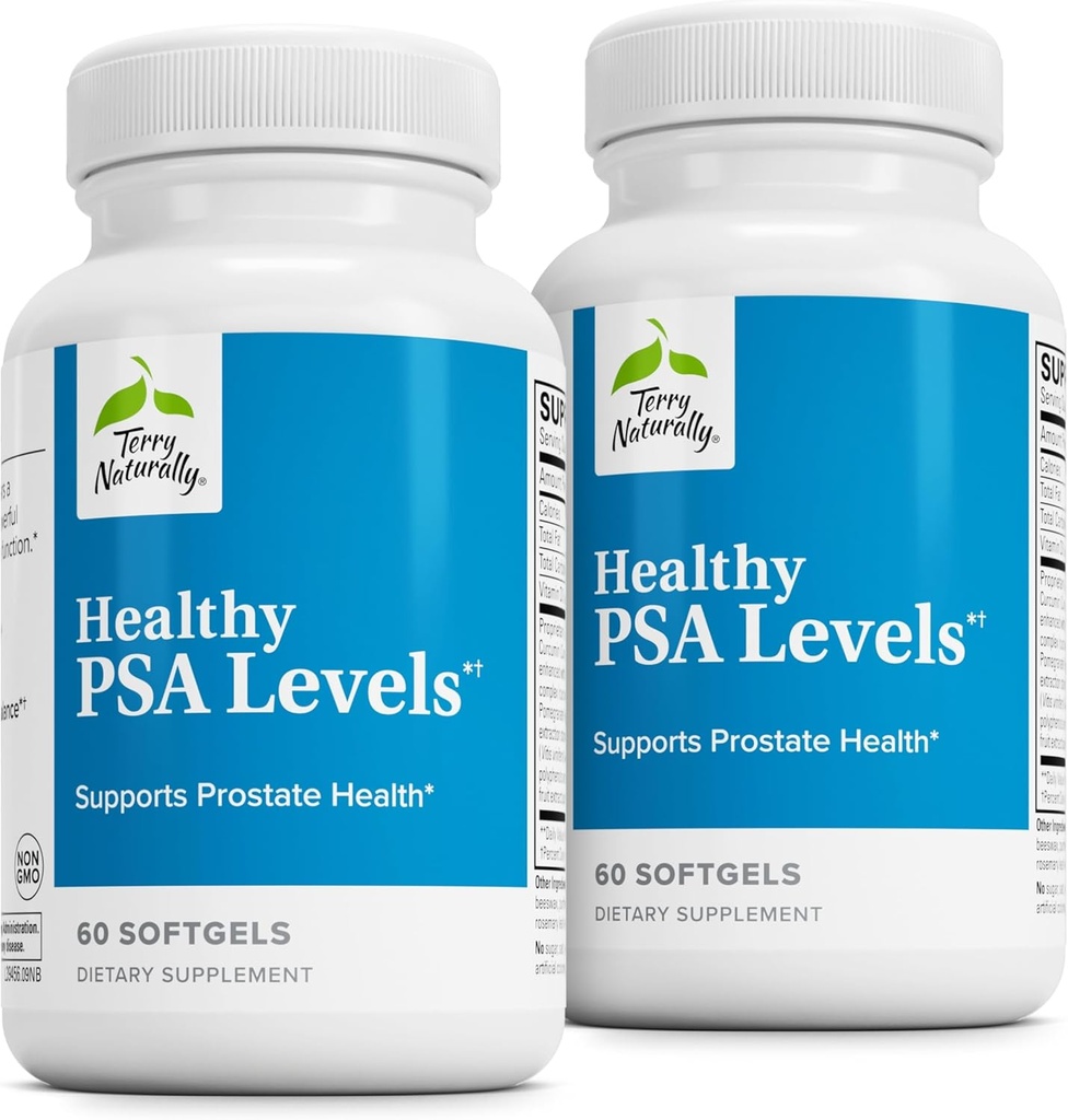 Terry Livelli PSA naturalmente sani - Supplemento alimentare per il supporto sano della prostata e dell'equilibrio dell'ormone - Supplemento di erbe con curcumina, olio essenziale e semi di uva curcuma - 60 Softgels