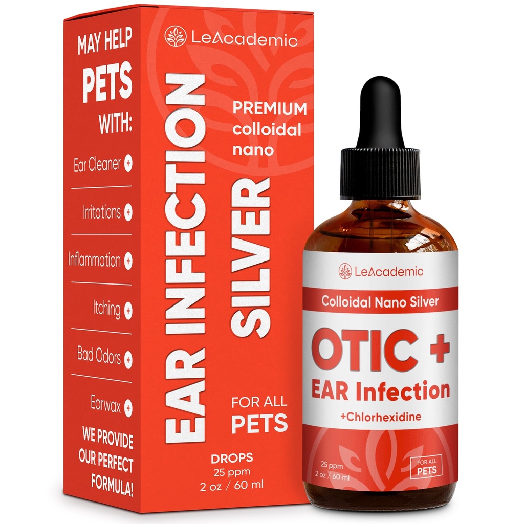 Trattamento | OTIC+ Trattamento delle infezioni dell'orecchio per cani e gatti | Gocce del detergente del gatto | Lavaggio della clorexidina per gli animali | Aiuta con irritazioni e pruriti otici | Nano Silver | 2 Oz