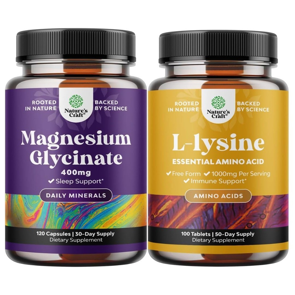 Bundle di Magnesio Glycinate capsule per le donne e gli uomini per l'umore e il relax e L-lysine Aminoacidi essenziali per la salute degli occhi Cura del labbro Bone Supporto Immune Sistema Supporta la crescita muscolare
