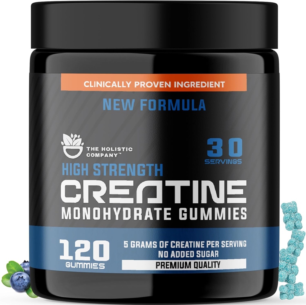 Gummies monoidrato di creatina ad alta resistenza - 5Grams per servire, Gummies pre allenamento, Gummie di creatina aromatizzate di mirtillo