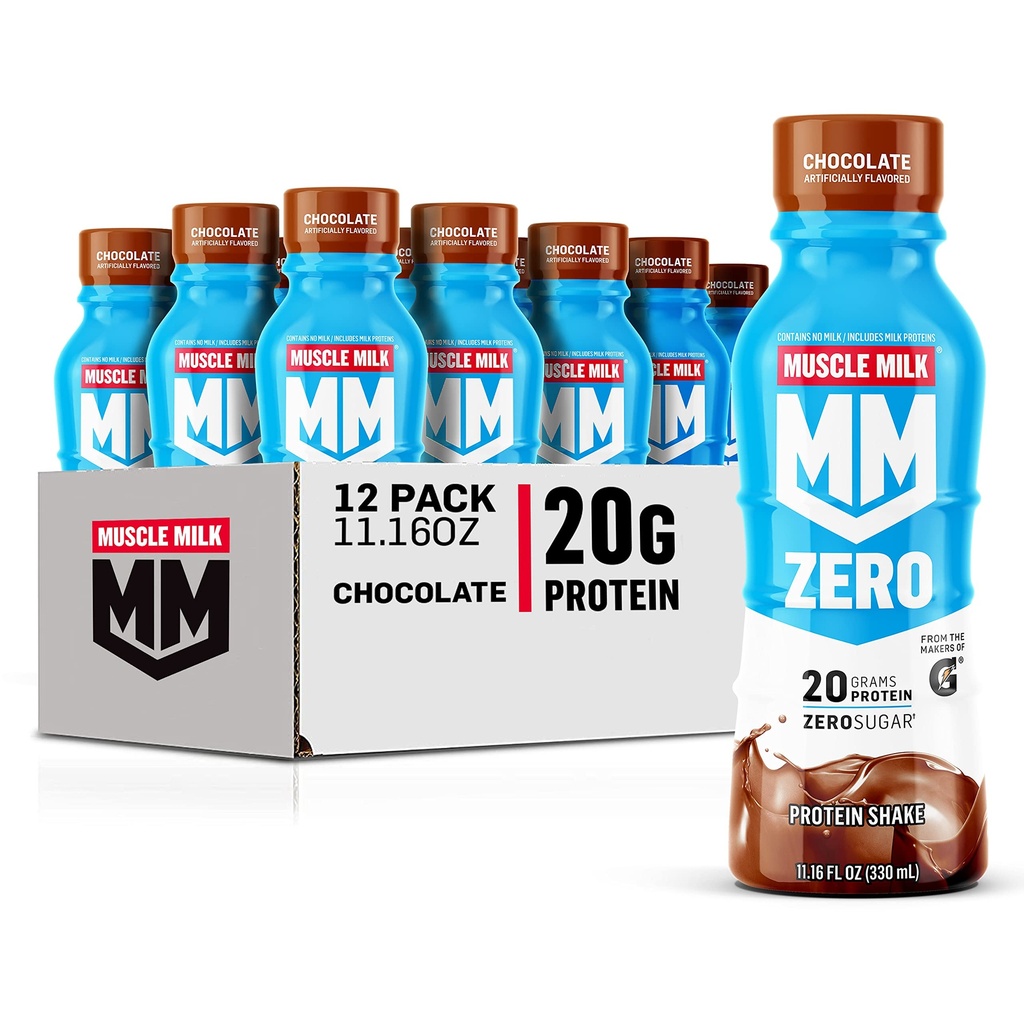 Latte Muscolare Zero Protein Shake, Cioccolato, 20g Protein, Zucchero Zero, 100 Calorie, Calcio, Vitamine A, C & D, Fibra 4g, Spuntino Energizzante, Ripristino dell'allenamento, Imballaggio May Vary,11.16 Fl Oz (Pack of 12)