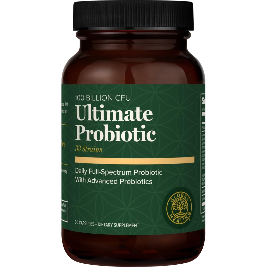 Global Healing Ultimate Probiotic Blend Supplement con Prebiotici e Probiotici per la salute digestiva, Tratto digestivo, & Immune System, Gut Health for Men & Women, 100 Billion CFU (60 capsule)