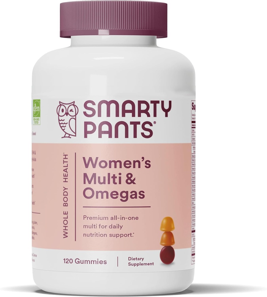 SmartyPants Multivitamin Gummies: Omega 3 Fish Oil (EPA/DHA), Methylfolate, CoQ10, Vitamina D3, C, Vitamina B12, B6, A, K & Zinc, Inositol, Gluten Free, 120 Count (20 Day Supply)
