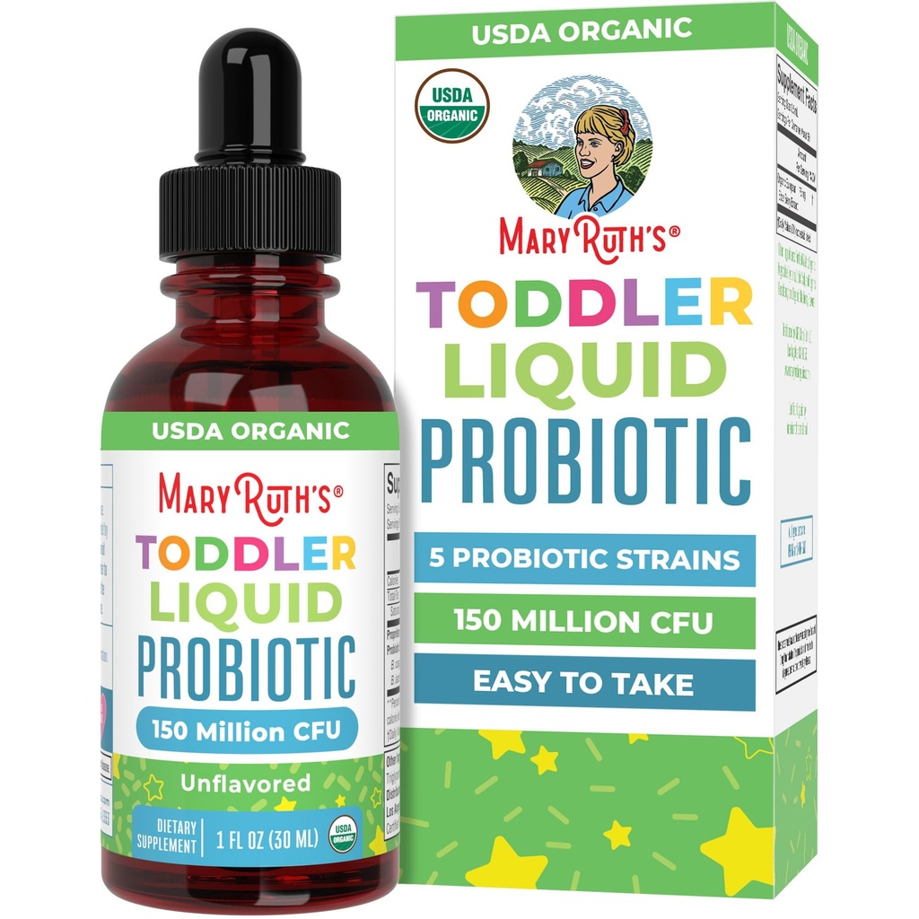 MaryRuth Organics Cocomelon Toddler Probiotic Liquid Drops | Probiotici per bambini per età 1-3 | 5 Strains Probiotici | 150 miliardi di CFU Per servire | USDA Organic | Sugar Free | Gluten Free | 1 Fl Oz