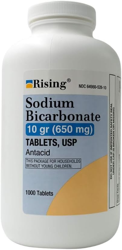 Rising Pharma - Bicarbonato di sodio 650mg - Antacido usato per l'indigestione acida, bruciore di stomaco, stucco acido Tavole