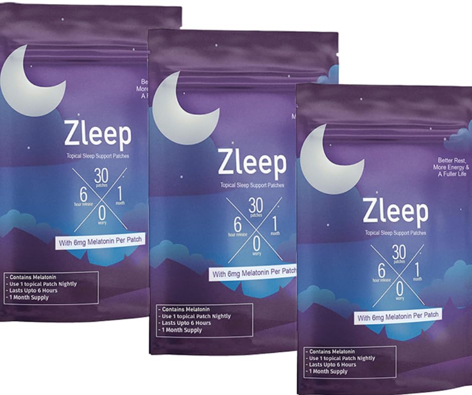 Zleep - Sleep Patches w/Dream Complex e Melatonin per promuovere il sonno di qualità e ridurre la stanchezza (3 Pack, 90 Patches)