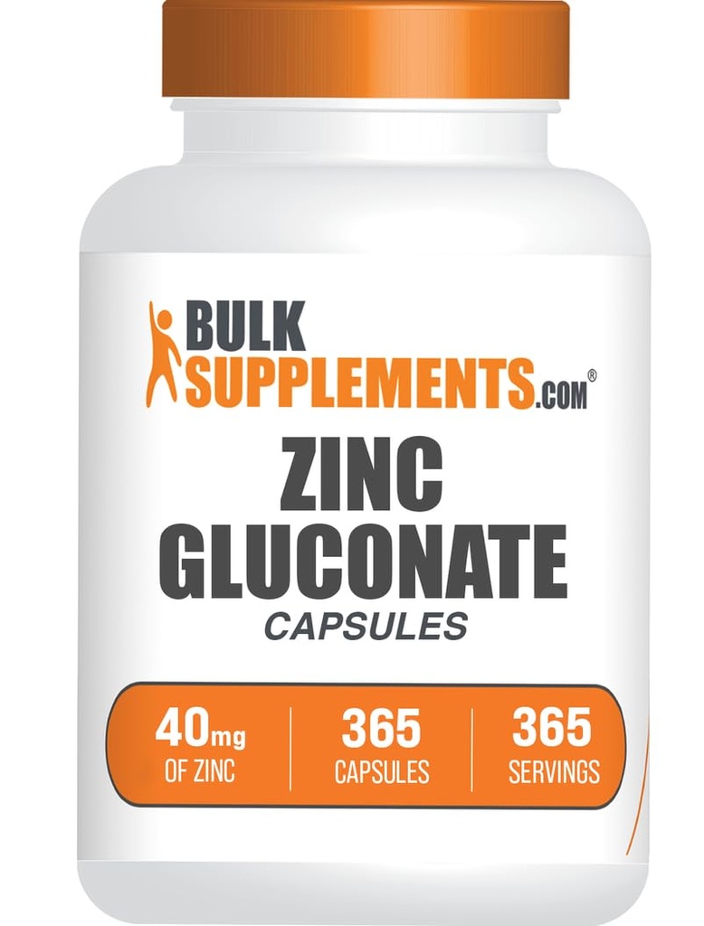 BulkSupplements.com Zinc Gluconate Capsule - Integratori di Zinco, Per Supporto Immune - Gluten Free, 1 Capsule per Serving, 365 Count (Pack of 1)