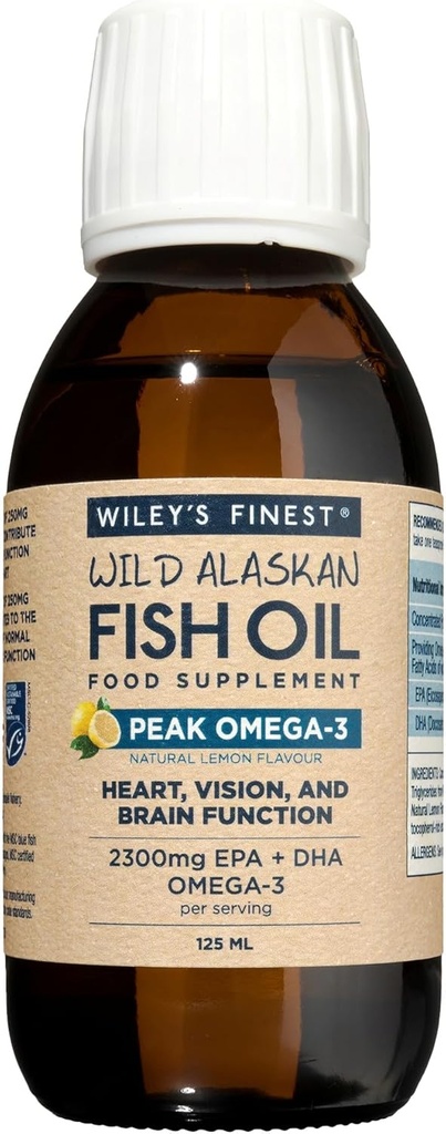 Wiley's Finest Peak Omega-3 Liquid 2150mg EPA + DHA Omega-3 Natural Wild Alaskan Fish Oil Integratore 25 Serve