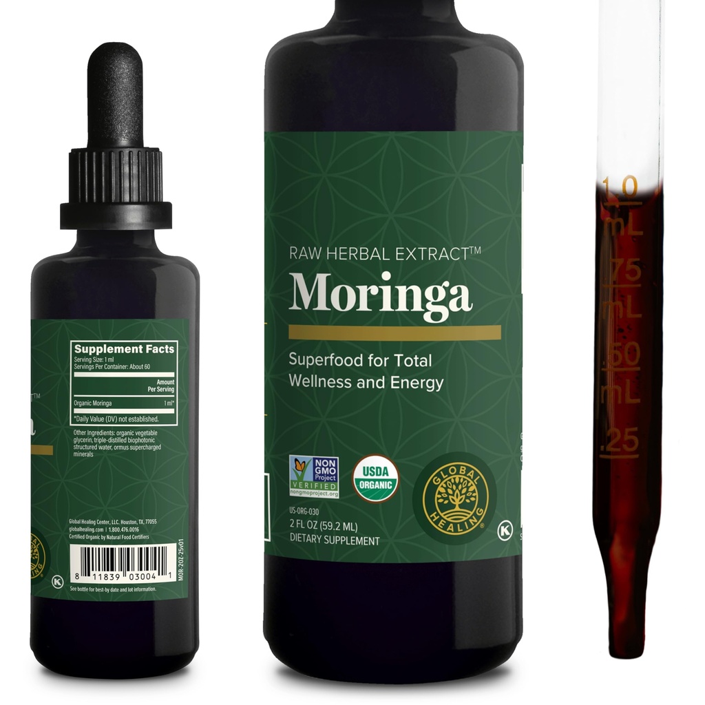 Global Healing Center - Estratto di chicco di caffè verde Oleifera Gocce liquide, Moringa Supplement-Vegan da Foglie di albero- Assorbimento massimo di vitamine e minerali- Più potenza che polvere forma (2 Fl Oz)