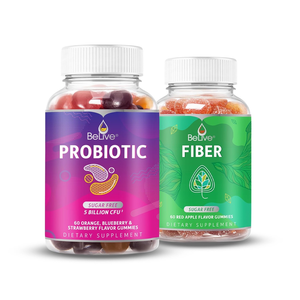 BeLive Digestive Bundle Probiotico e Fibra Gummies per Digestivo e Gut Salute, Zucchero Libero, Vegan