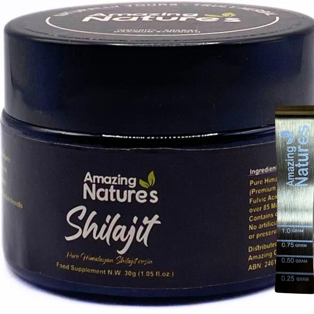 Pure Himalayan Shilajit Resina – 500mg supplemento organico ad alta potenza per l'energia, supporto immunitario & Focus | 85+ Trace Minerals, Acido Fulvico | 30g, Lab-Tested for Purity by Amazing Natures