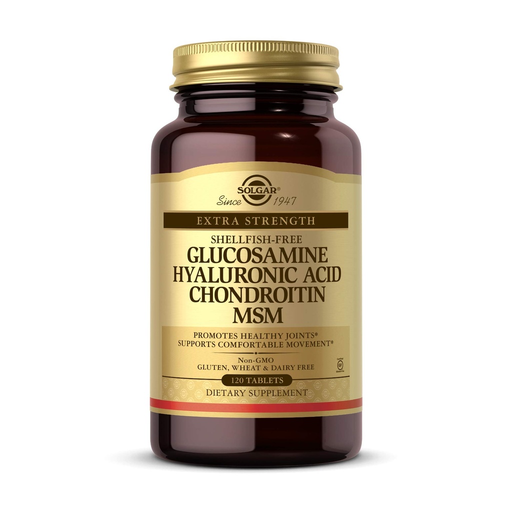 Solgar Glucosamine Acido Ialuronico Condroitina MSM, 120 compresse - Supporti Giunti Sani - Supporta Gamma di Movimento & Flessibilità - Extra Forza, Pesce Conchiglia Libero - Non OGM, Gluten Free - 40 Servings