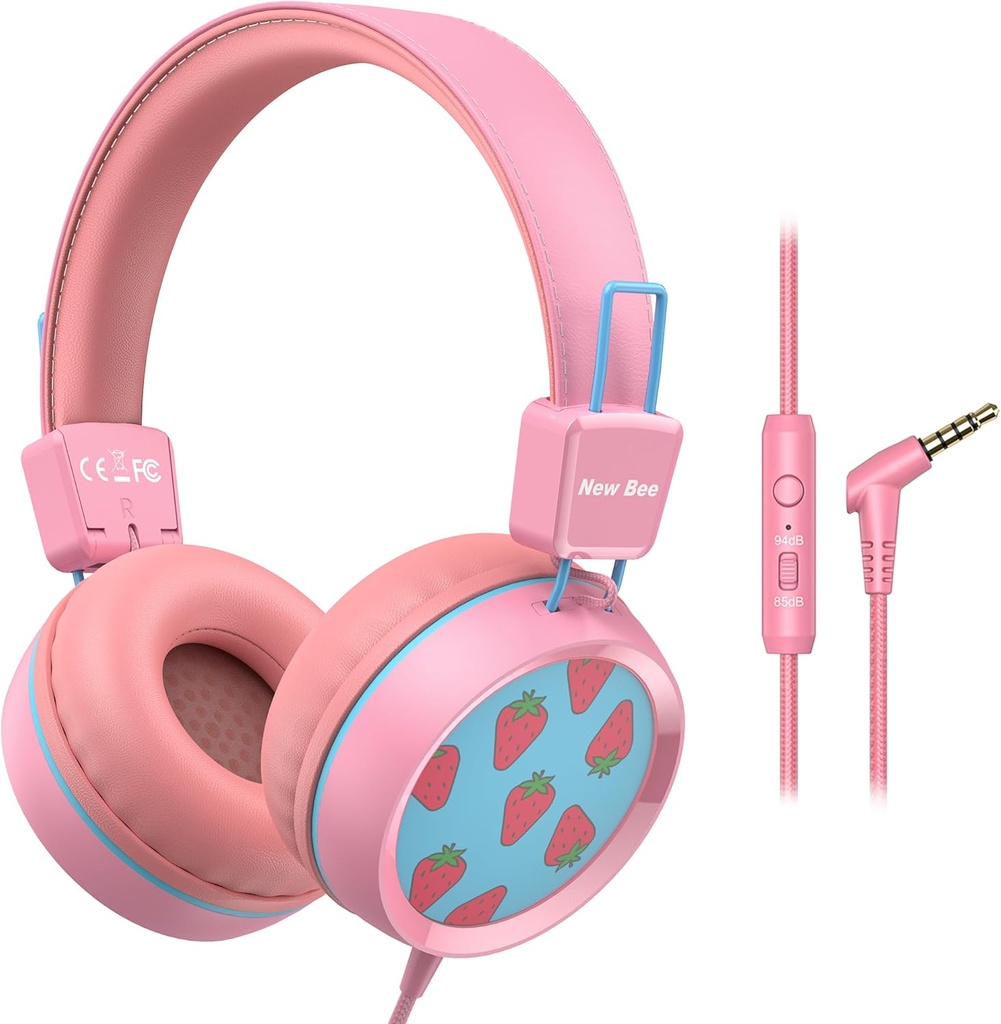 Nuovi api capezzoli per bambini cablati per la scuola con microfono KH20 HD Stereo Safe Volume Limited 85dB/94dB pieghevole leggero per ragazza/mac/androide/Kindle/Tablet/Pad (Pink)