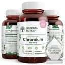 Natural Nutra GTF Chromium Polynicotinate con ChromeMate, Supporta il metabolismo del corpo, Promuovi la salute del corpo, Salute cardiovascolare 200 mcg, 60 compresse vegane