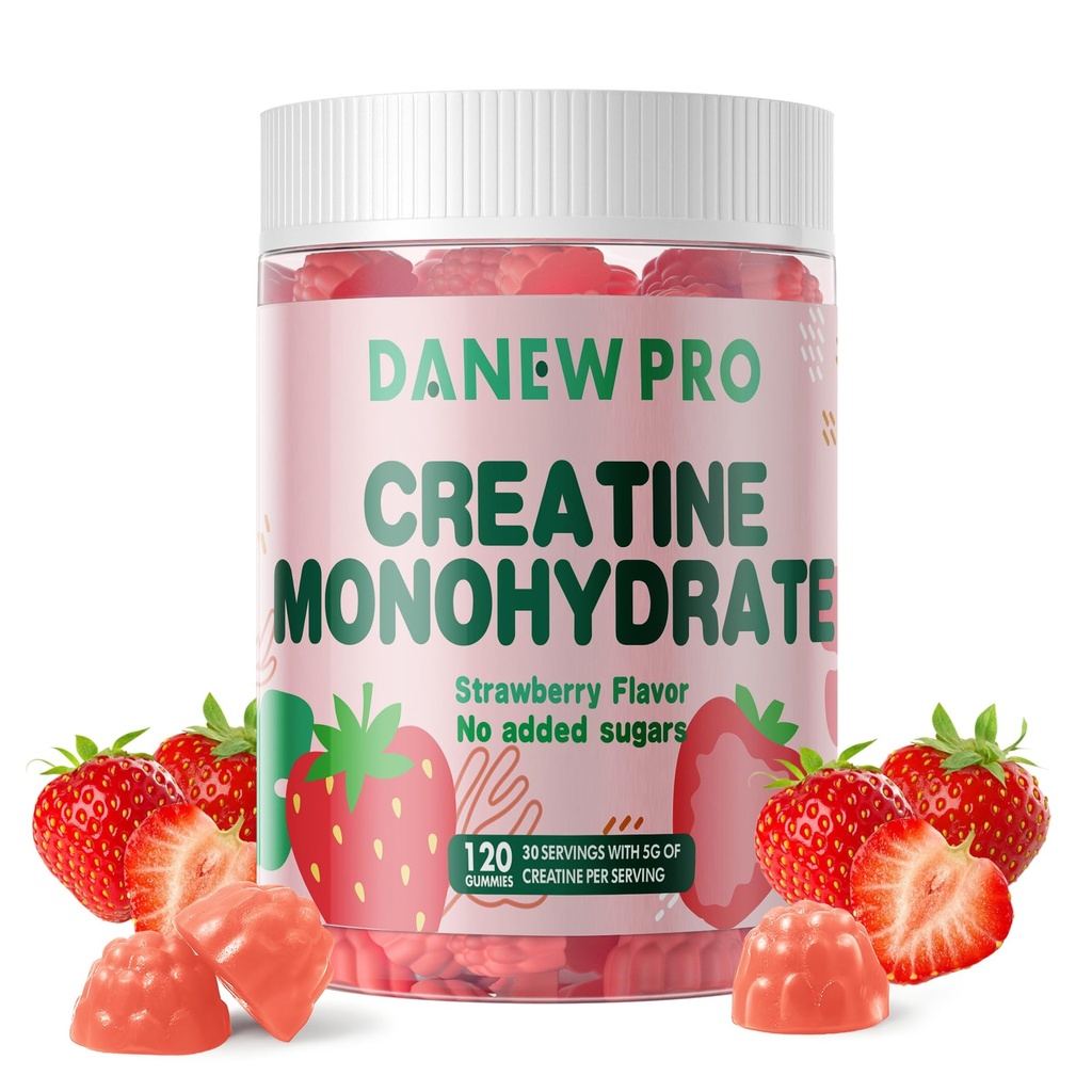 NSF Certified Creatine Gummy 5g - Creatine Monohydrate Gummies per uomini e donne, Creatina monoidrato per la forza muscolare, Muscle Builder, Energy Boost, Pre-Workout Supplement(120 Count)-Strawberry