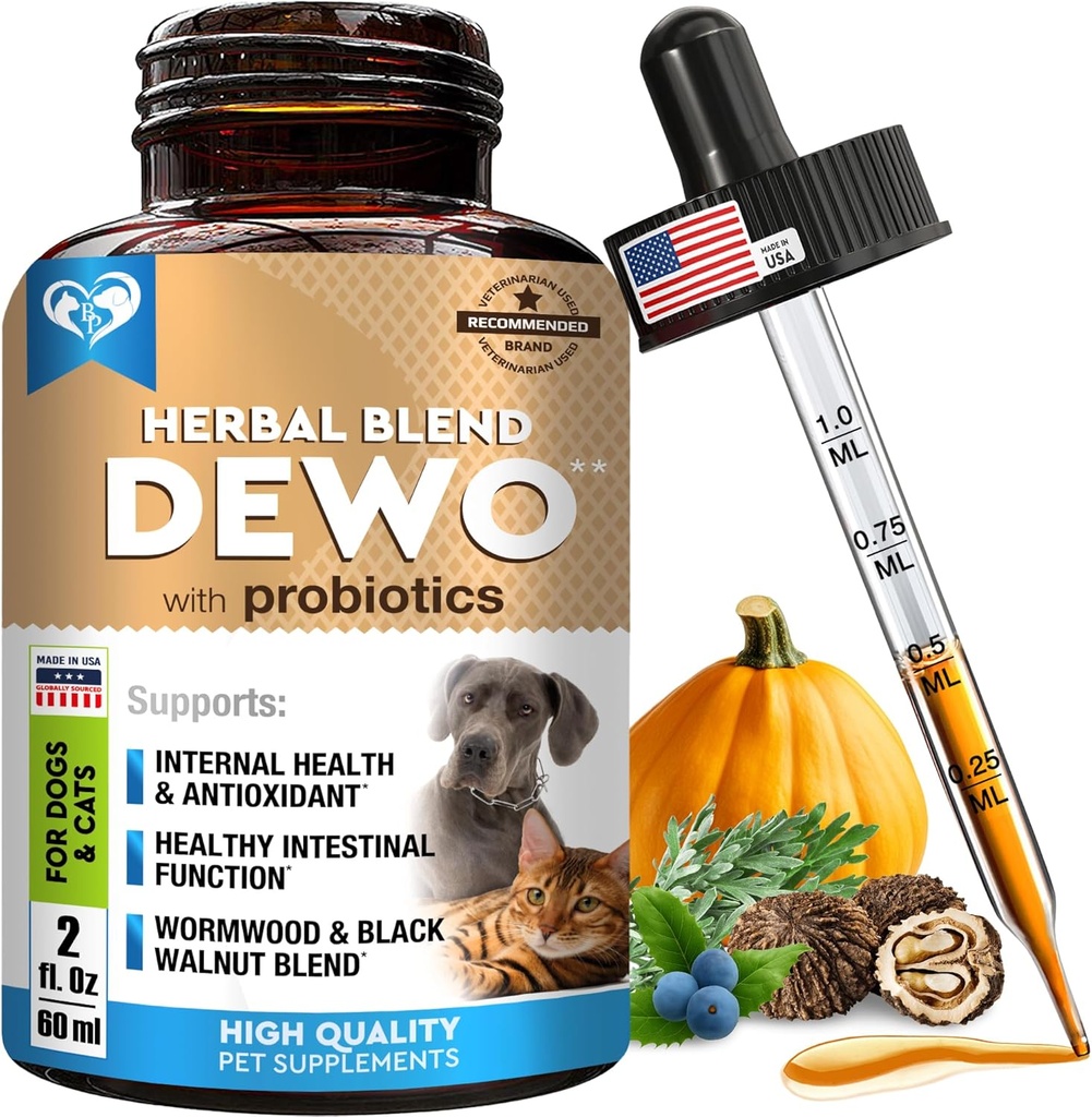 Difesa naturale Intestinale per cani e gatti – Herbal Cleanse with Wormwood, Black Walnut & Probiotic – Promuove sana Gut & Flora Balance – Advanced Broad Spectrum Formula – Made in USA