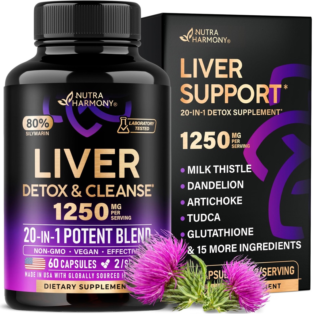 Detox & Riparazione Liver Cleanse - Milk Thistle | Dandelion | Artichoke | TUDCA | Glutathione & NAC - Effettivo Liver Health Supplement | 80% Silymarin - Laboratory Tested, Vegan - Made in USA 60 Capsule
