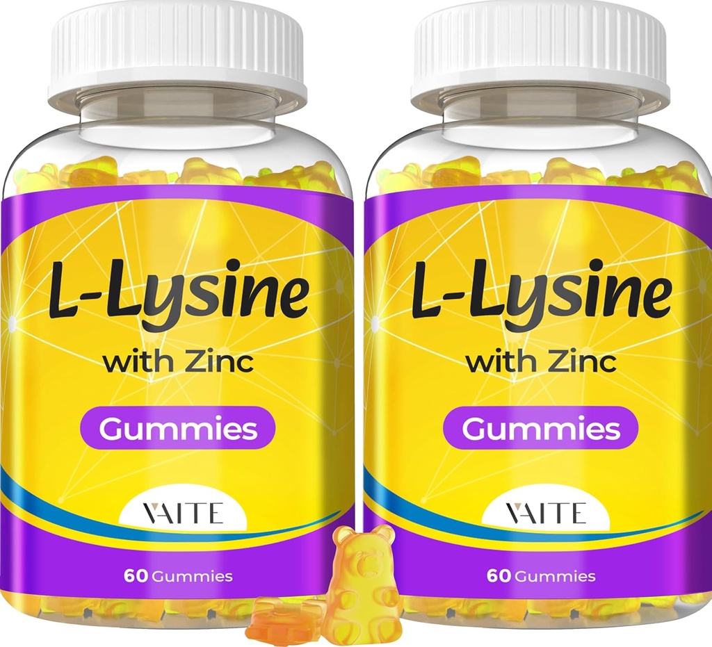 L Lysine Gummies 1000mg con Zinco - Supporta Pelle, Lip, Vegan, Gluten Free, 60 L-Lysine masticabile per adulti, Vitamine Salute e Sistema Immune, Aminoacido e Integratori Complessi, Non OGM(2Pack)