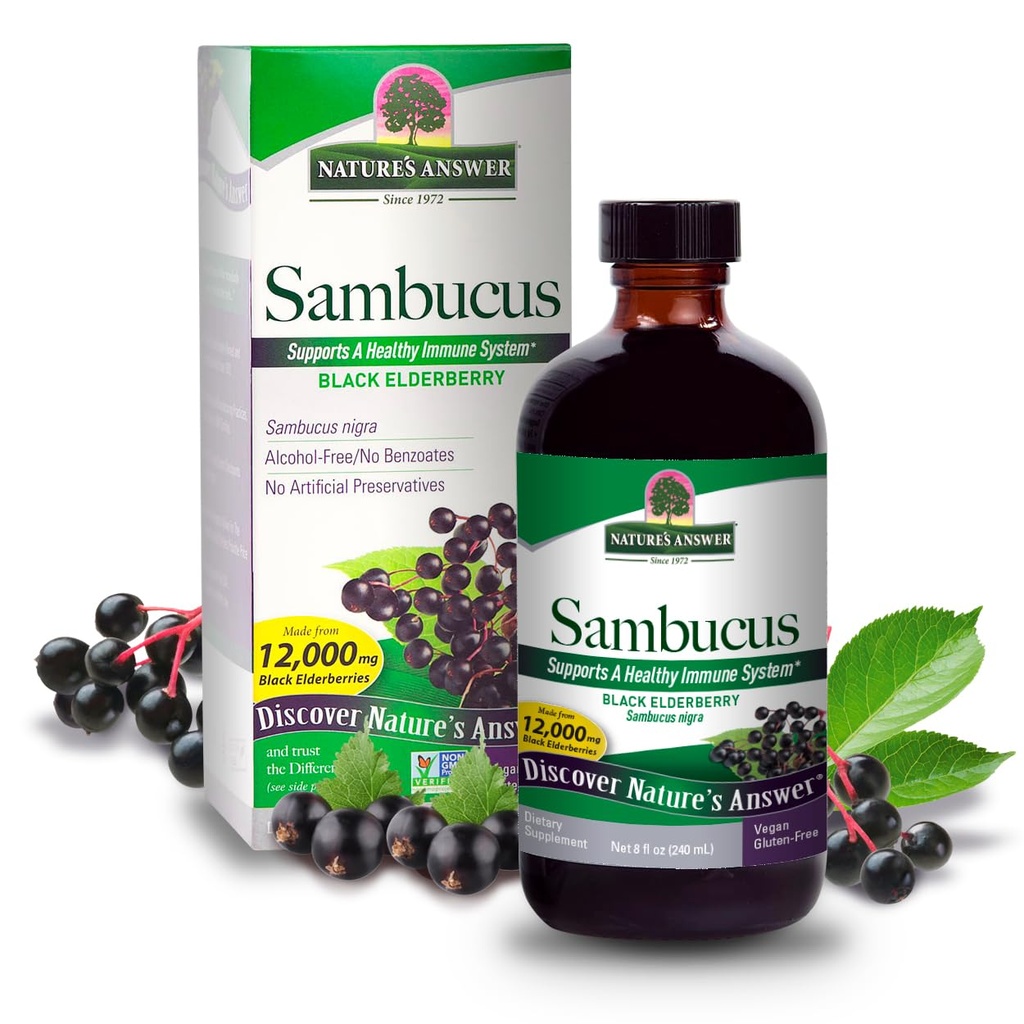 Risposta della natura Sambucus Elder Berry Extract Syrup 8 Ounce ( 3 Pack ) | Supporto immunitario giornaliero | Confezionato con antiossidanti | Family Friendly | Flue Season Defender