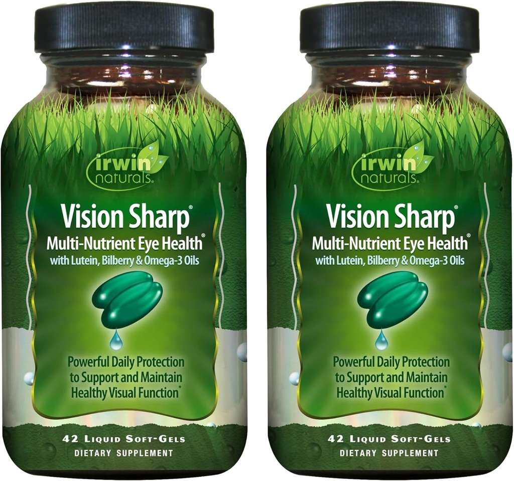 Irwin Naturals Vision Sharp Multi-Nutrient Eye Health - 42 Liquid Soft-Gels, Confezione da 2 - con Lutein, Bilberry & Omega-3s - 42 Total Servings
