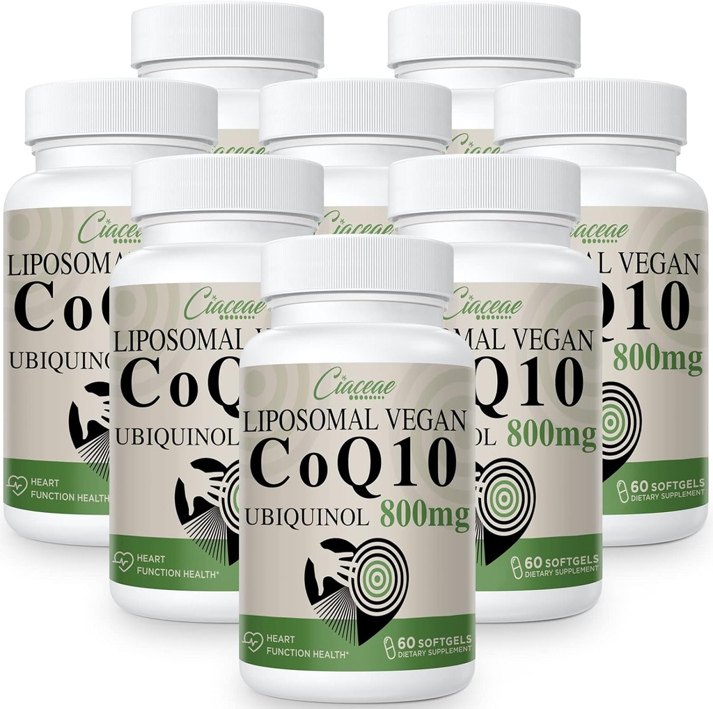 Liposomal CoQ10 800mg Ubiquinol Softgel, Max Absorption Ubiquinol Coenzyme Q10, Ubiquinol CoQ10 Supplemento per Antiossidante, Funzione cardiaca e produzione di energia, CoQ10 puro 800mg, 480 Vegan Softgels