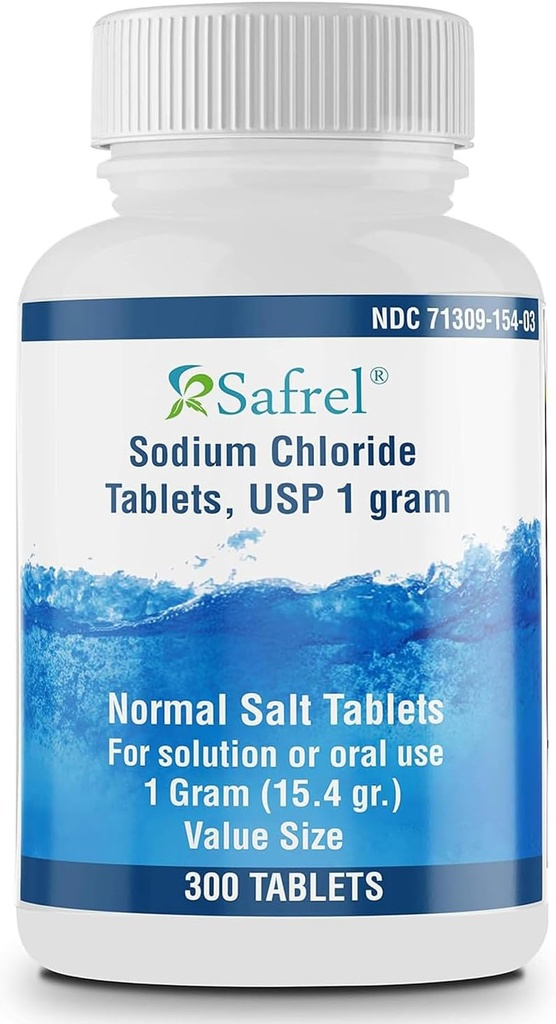 Tabelle di cloruro di sodio di Safrel 1 gm, USP | Tabelle di sale normali | (15.4gr.) | Bevande di idratazione di elettroliti replenisher (300 conteggio (pacchetto di 1))