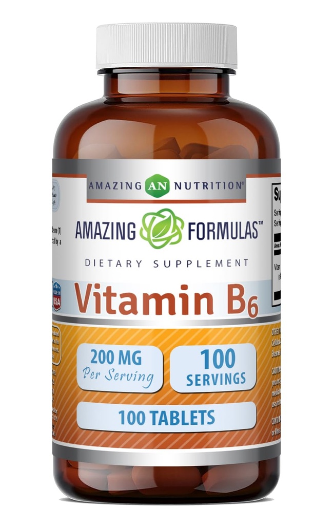 Stupefacente formula vitamina B6 Pyridoxine 200mg 100 compresse supplemento | Non OGM | Gluten Free | Made in USA
