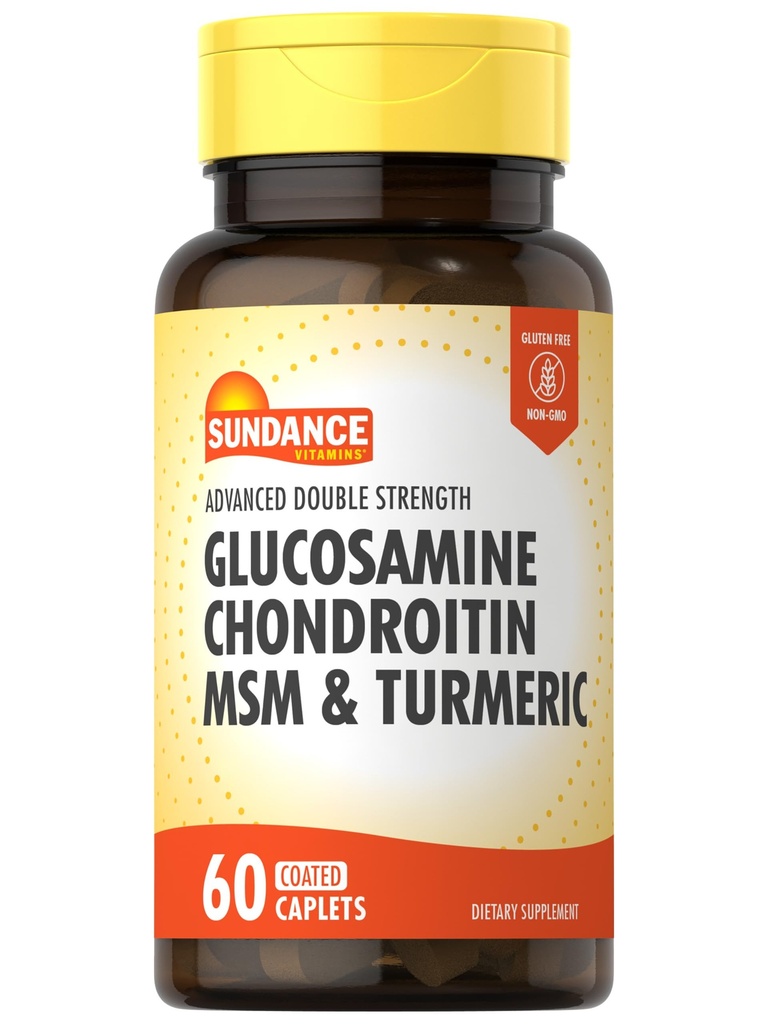 Sundance Glucosamine Chondroitin MSM e Turmeric | 60 Caplets | Doppia resistenza | Non OGM e Gluten Supplemento gratuito