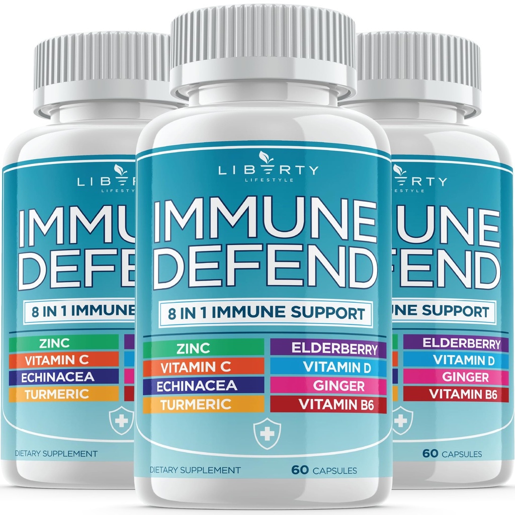 8 in 1 Supporto per la difesa immunitaria, Booster supplemento di vitamine immunità con zinco 50mg, vitamina C Elderberry VIT D3 5000 IU, curcumina e zenzero, Echinacea - Allergy Relief per bambini adulti
