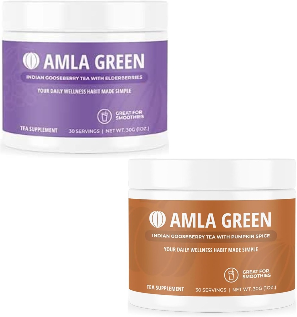 Amla Powder & Green Tea Superfood Supplemento con spezie di sambuco & zucca, organico, vegano, 30 porzioni
