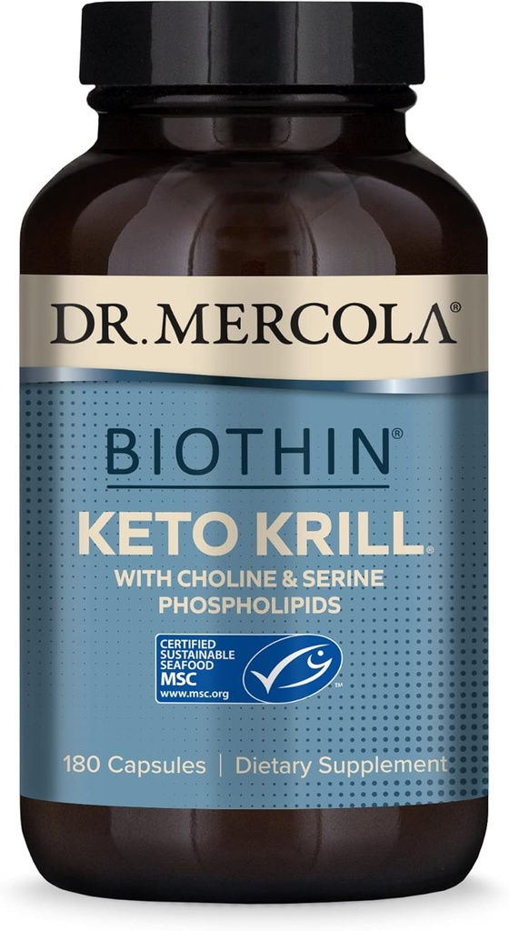 Dr. Mercola, Keto Krill Oil Supplement, 90 Serve (180 capsule) Omega 3 acidi grassi, MSC Certificato, Non OGM, Soy-Free, Gluten Free