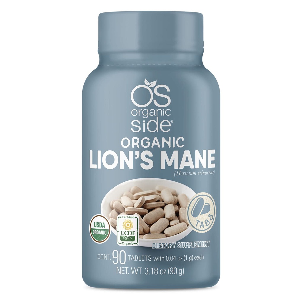 | Lions Manes Mane Tablets | 100% Pure Organic | USDA Certified | Non OGM, Plant-Based Memory & Focus Support | 1,120 Mg Per Serving | 90 Tablet