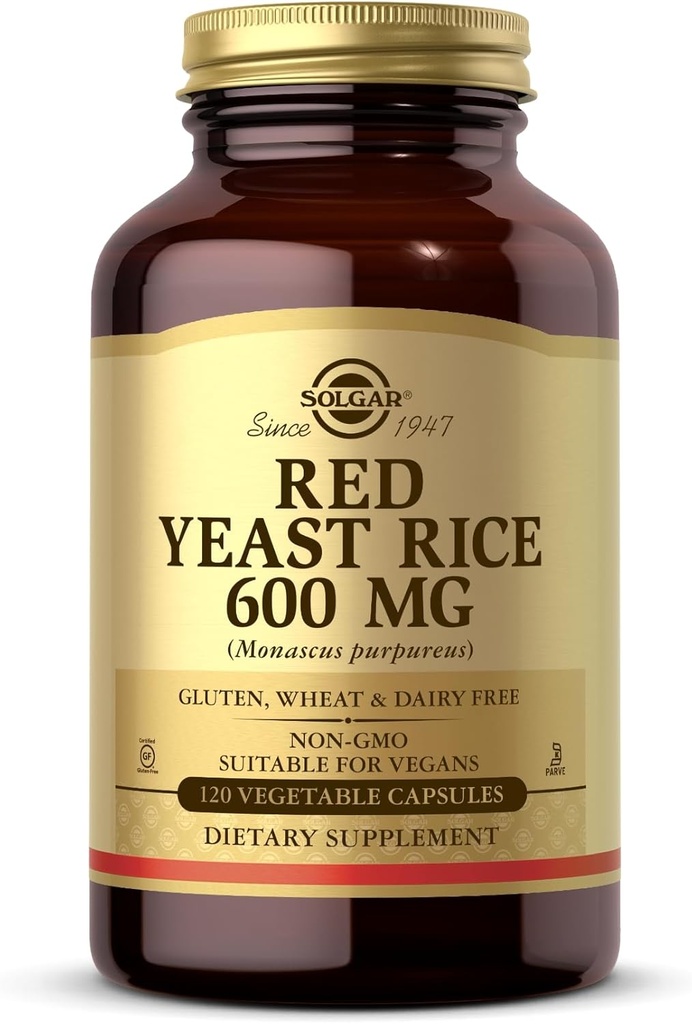 Solgar rosso lievito di riso 600 mg - 120 capsule vegetali - Non OGM, Vegan, Gluten & Dairy Free, Kosher - 60 porzioni
