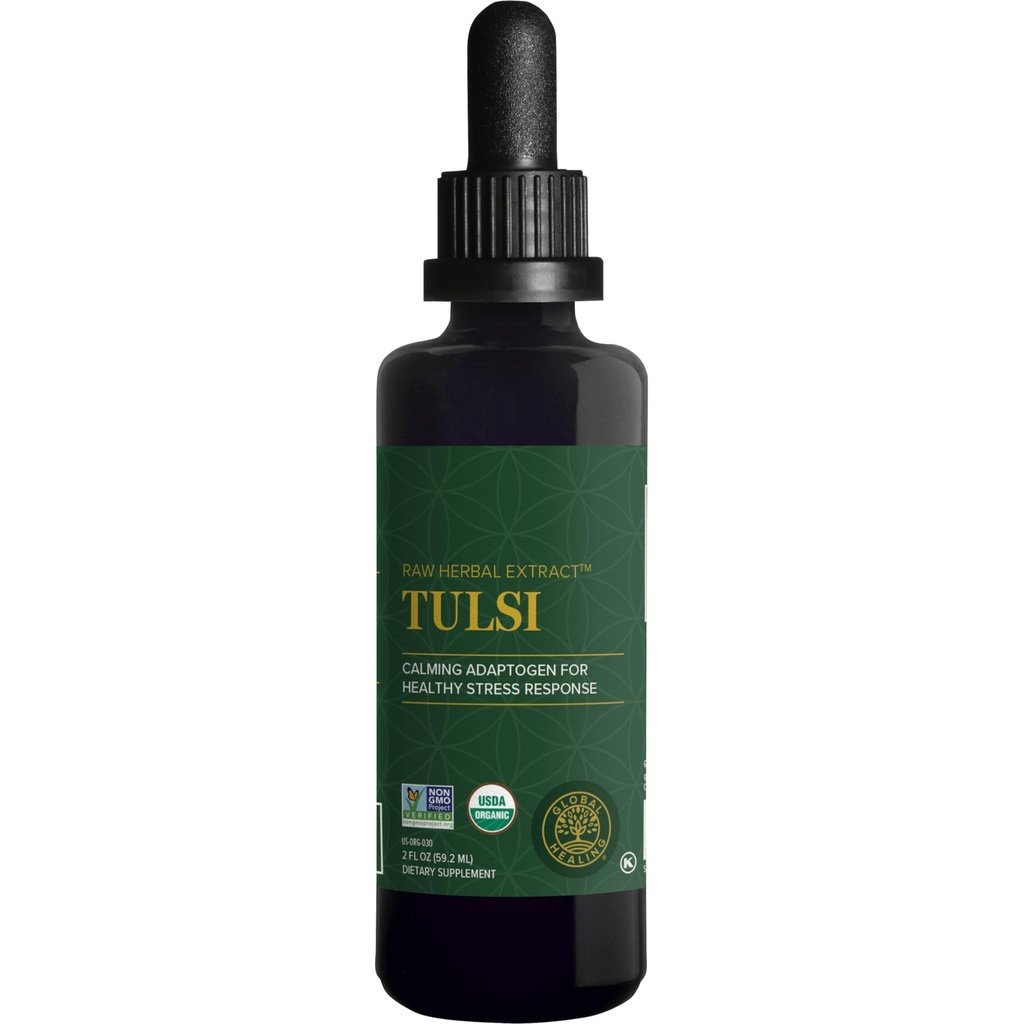 Global Healing Center - Organic Tulsi (Holy Basil Leaf Extract) Vegan Liquid Supplement Drops (Organic Basil) - Biodisponibile Herb per Normal Stress Response, Natural Energy & Immune Support
