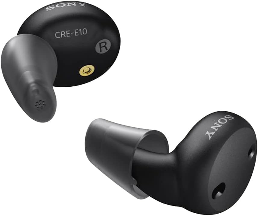 Sony CRE-E10 apparecchi acustici OTC per perdita dell'udito da lieve a moderata, qualità del suono di prescrizione-classe, progettazione di auricolare confortevole, Bluetooth abilitato per iOS, e batteria ricaricabile, nero