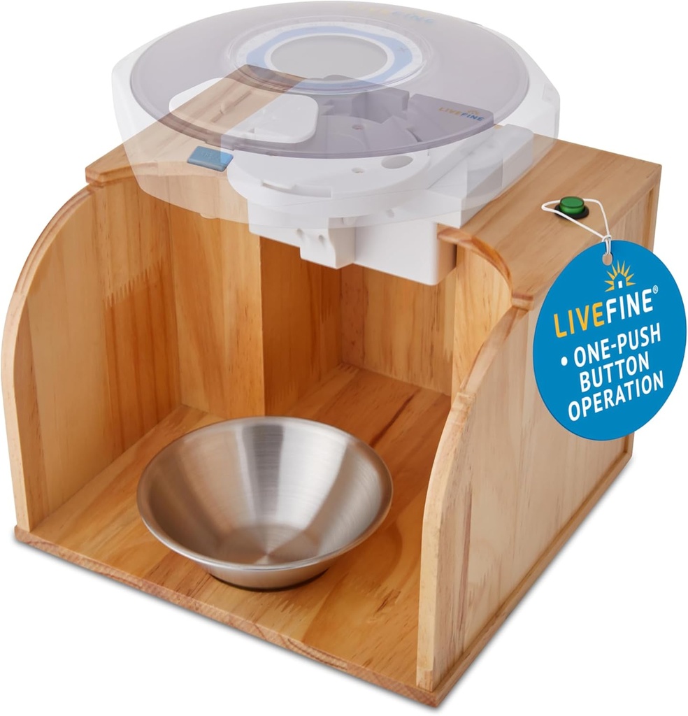 LiveFine Dispenser Pill Tipper (Dispenser non è incluso), One-Touch Operazione, Distribuzione automatica Pill, Base in legno elegante, Compatibile con LiveFine e altri modelli di piombo