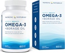 Nordic Naturals Nordic Beauty Omega-3 + Borage Oil, Natural Lemon-Flavored - 60 Gel Morbidi - Fish Oil Supplemento per la salute e l'idratazione della pelle - Non-OGM - 30 Serve