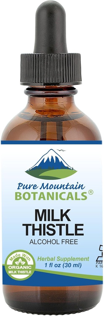 Pure Mountain Botanicals Latte Estratto di cardo - Vegan, Kosher Certificato Liquido Formula - Realizzato con 333mg Organic Latte Thistle Tincture - 1 Fl Oz Bottiglia
